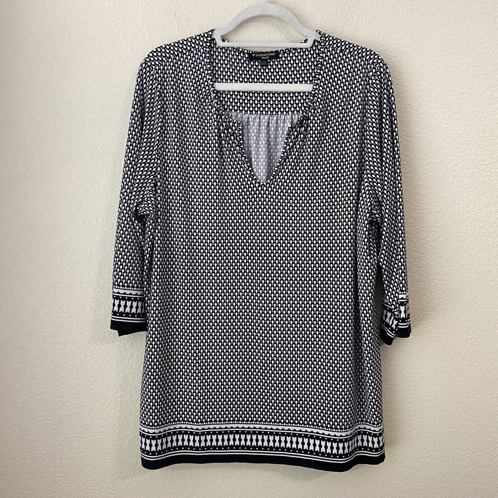 Massimo Fabbro Italy Blouse Top Womens Size 2X Geometric Print Black White